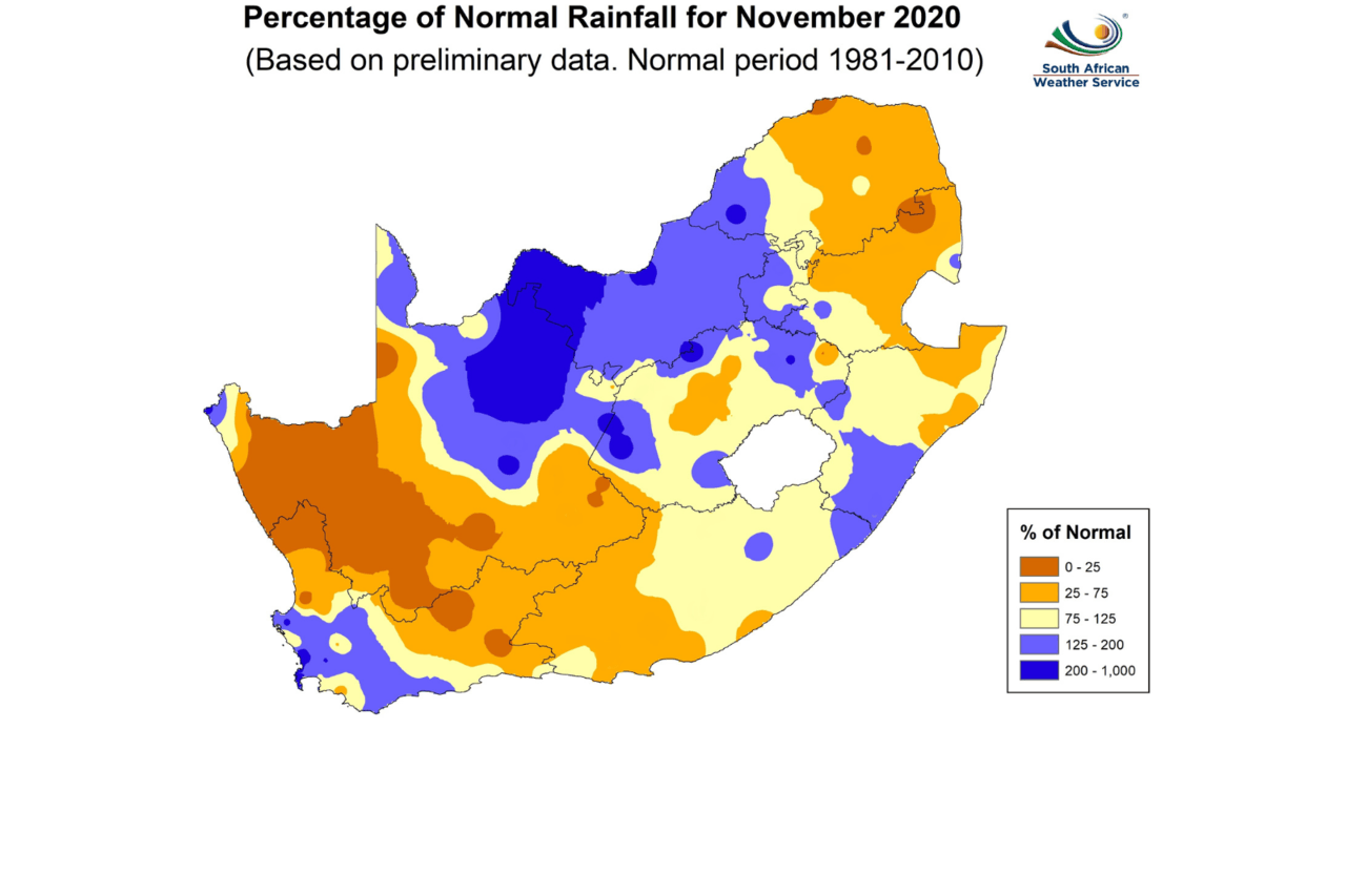 Percentage of rainfall: November 2020 